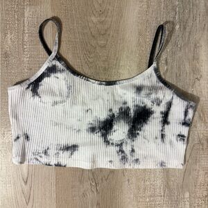 Tie-Dye Ribbed Crop Top - Black & White